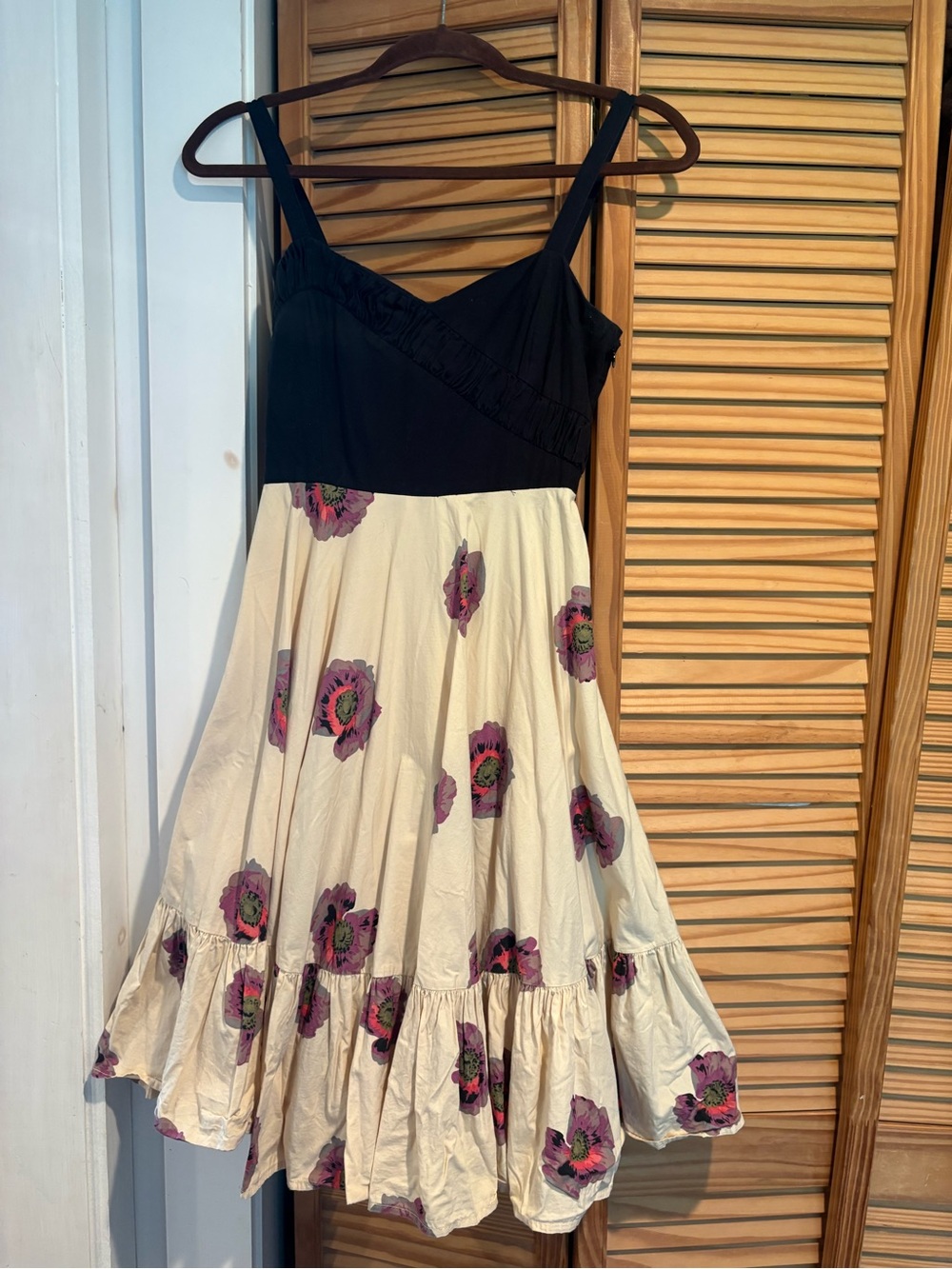 Anthropologie Knight and Day Dress Cotton Smocked Floral Twirl Ruffles Boho